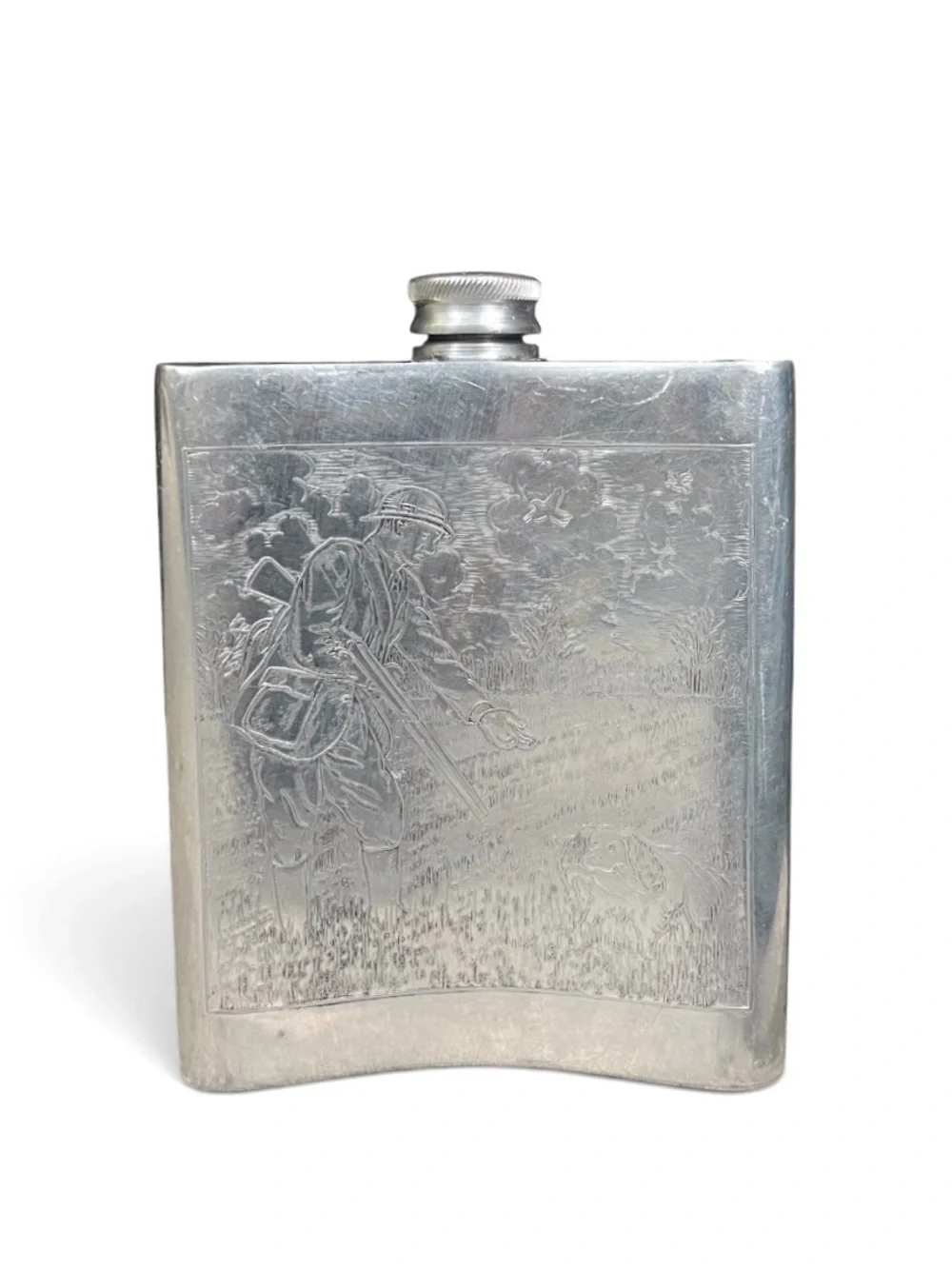 RARE Sheffield Rose English Pewter Hip Flask - Hunting Scene